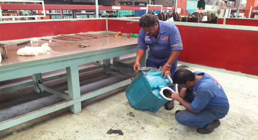 Visual inspection of MTU engine sub assembly in progress by YMPL expert