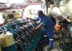 MTU engine assembling in progress inside an indian naval vessel