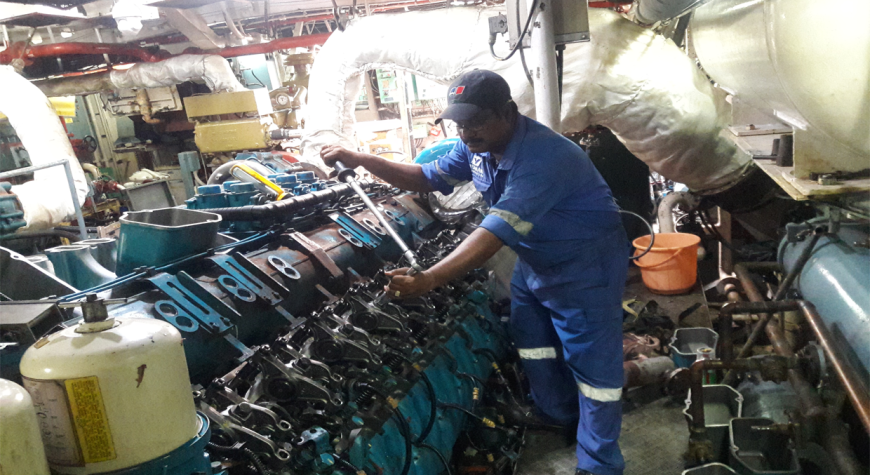 MTU engine assembling in progress inside an indian naval vessel