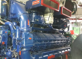 MTU 4000 series engine after completion of assembly ready for trial in a indian navy vessel