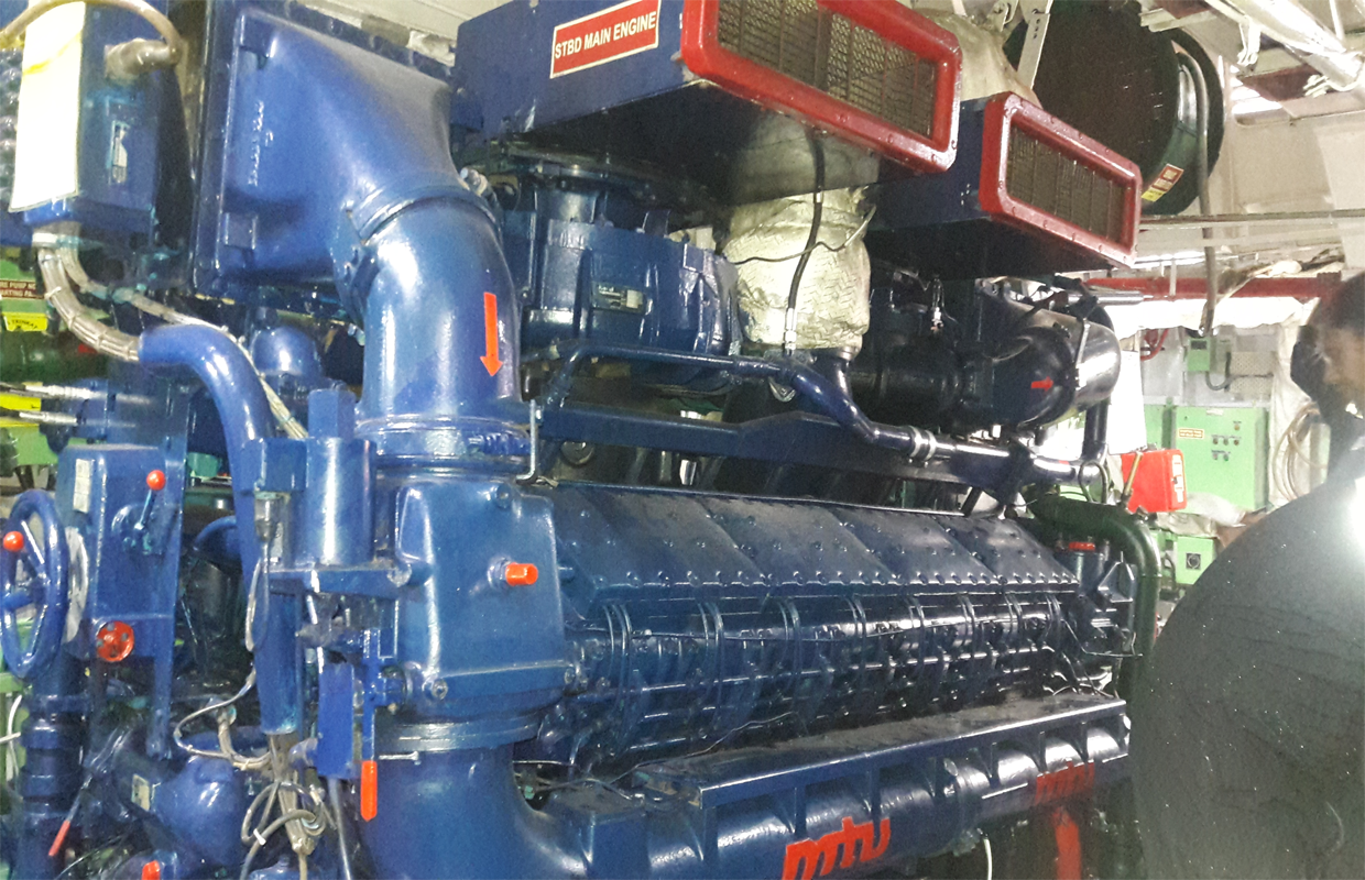 MTU 4000 series engine after completion of assembly ready for trial in a indian navy vessel
